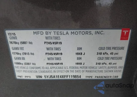 2015 Tesla Model S 85D/P85D from USA, damaged, VIN 5YJSA1E4XFF119854